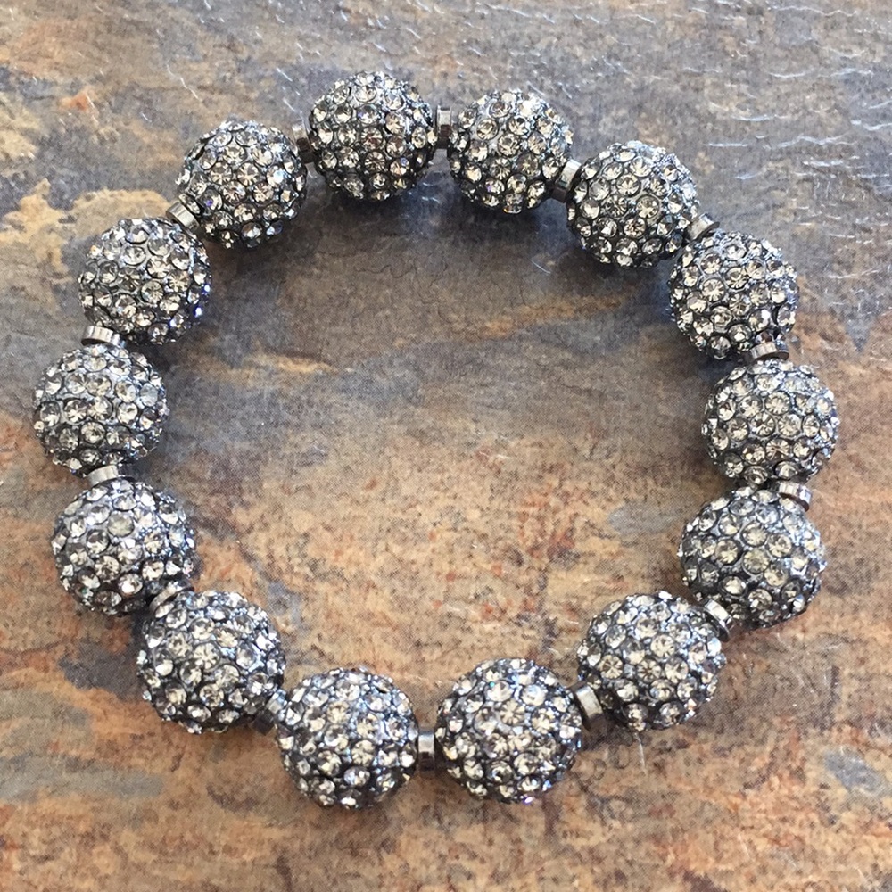 NWOT Silver Pave Crystal Ball Stretch Bracelet